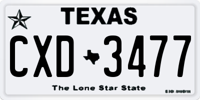 TX license plate CXD3477