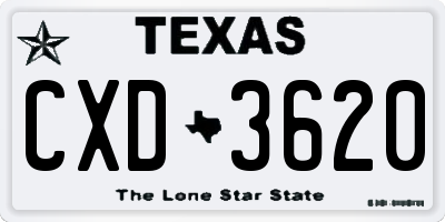 TX license plate CXD3620
