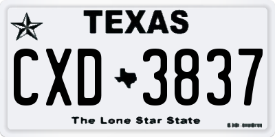 TX license plate CXD3837