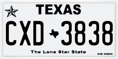 TX license plate CXD3838