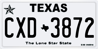 TX license plate CXD3872