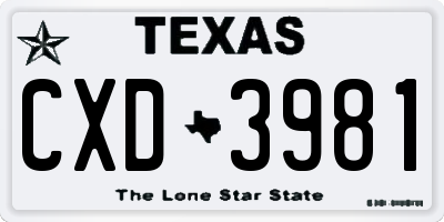 TX license plate CXD3981