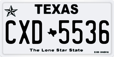 TX license plate CXD5536