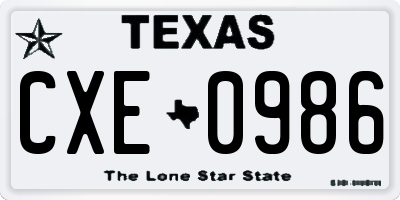 TX license plate CXE0986