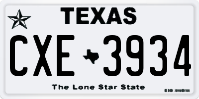 TX license plate CXE3934