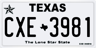 TX license plate CXE3981