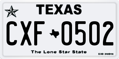 TX license plate CXF0502