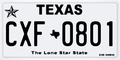 TX license plate CXF0801