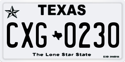 TX license plate CXG0230