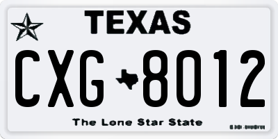 TX license plate CXG8012