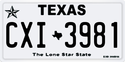 TX license plate CXI3981
