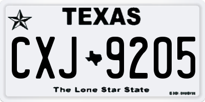 TX license plate CXJ9205
