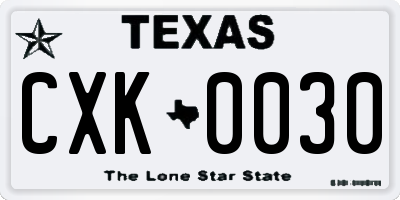 TX license plate CXK0030