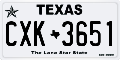 TX license plate CXK3651