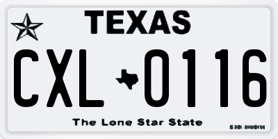 TX license plate CXL0116