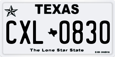 TX license plate CXL0830