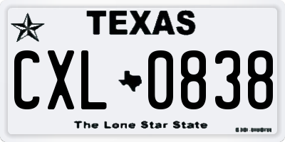 TX license plate CXL0838