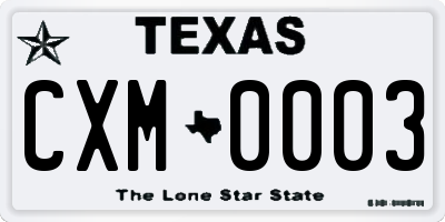 TX license plate CXM0003