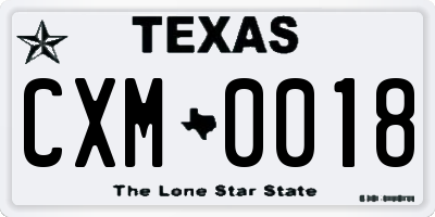 TX license plate CXM0018