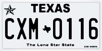 TX license plate CXM0116