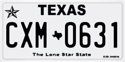 TX license plate CXM0631