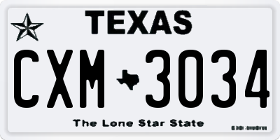 TX license plate CXM3034