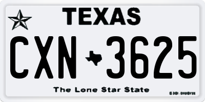 TX license plate CXN3625