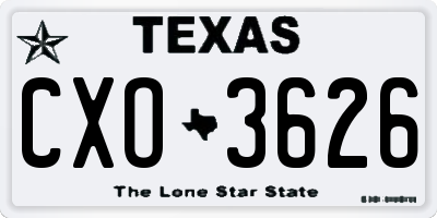 TX license plate CXO3626