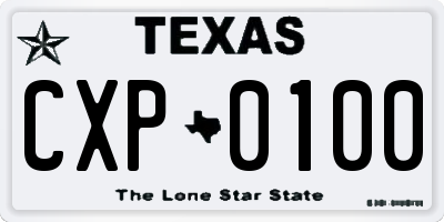TX license plate CXP0100