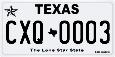 TX license plate CXQ0003