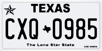 TX license plate CXQ0985