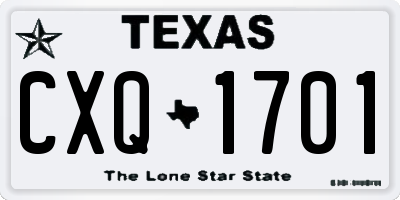 TX license plate CXQ1701