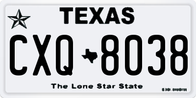TX license plate CXQ8038