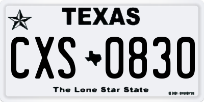 TX license plate CXS0830