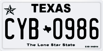 TX license plate CYB0986