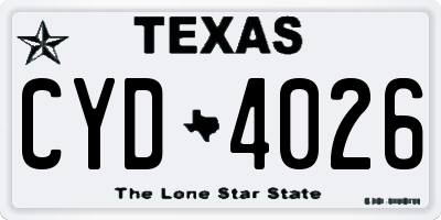 TX license plate CYD4026