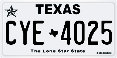TX license plate CYE4025