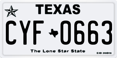 TX license plate CYF0663