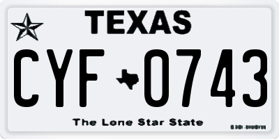 TX license plate CYF0743