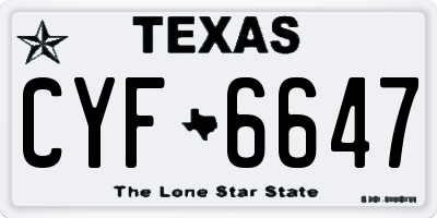 TX license plate CYF6647