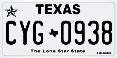 TX license plate CYG0938