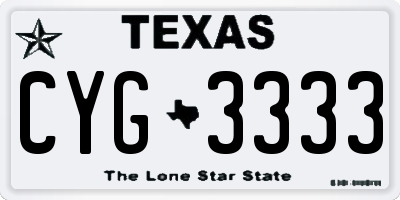 TX license plate CYG3333