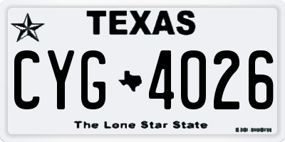 TX license plate CYG4026