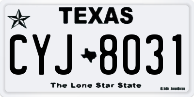 TX license plate CYJ8031
