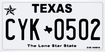 TX license plate CYK0502