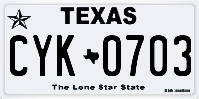 TX license plate CYK0703