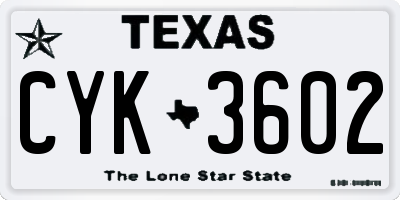 TX license plate CYK3602