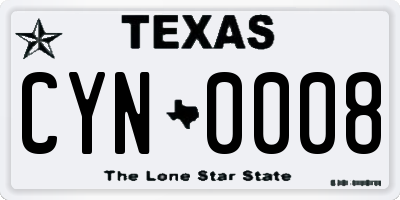 TX license plate CYN0008