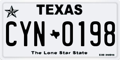 TX license plate CYN0198