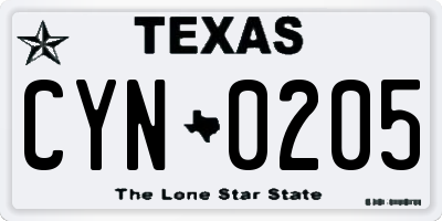 TX license plate CYN0205